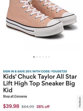Converse Kids High Top Sneakers in Blush Pink